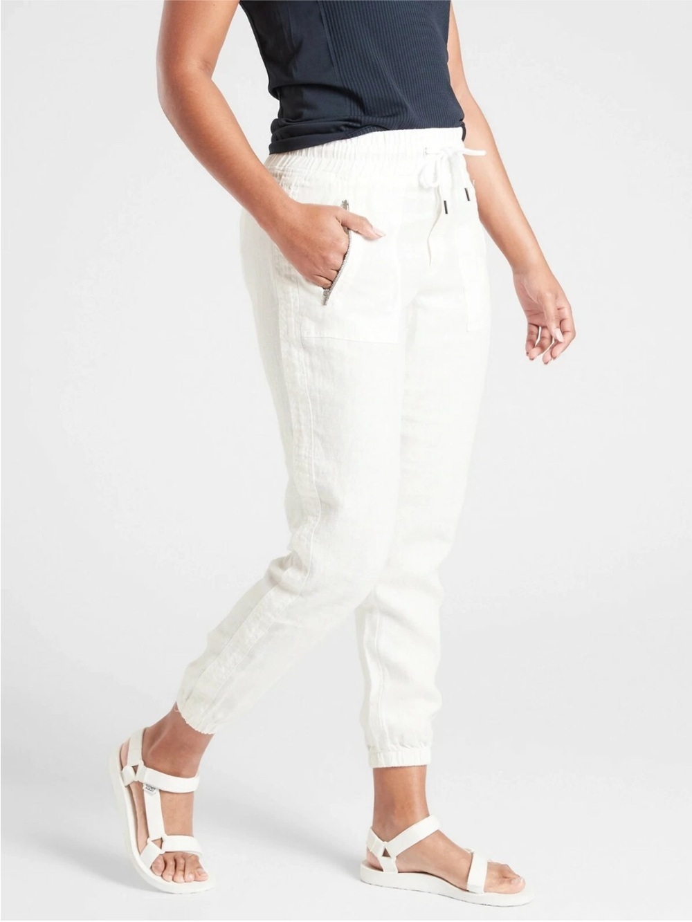 Athleta Cabo Linen Jogger, White, Size 6